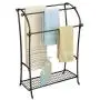 mDesign Large Freestanding Towel Rack Holder with Storage Shelf - 3 Tier Metal Organizer for Bath & Hand Towels, Washcloths, Bathroom Accessories - Bronze/Warm Brown