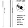Smoothie Boba Straws Thick Reusable Metal Straws Angled Tips Fat Wide Milkshake Jumbo Bubble Tea Stainless Steel Straw Bulk With Travel Case Carry Bag Silicone Tips Cleaner Brush 12mm 0.5 In 4 Pack