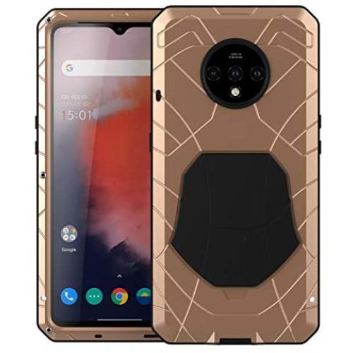 Cresee Oneplus 7T Case, Gorilla Glass Armor Aluminum Alloy Metal Cover Case,Rubber Bumper Military Shockproof Heavy Duty Protection Case for Oneplus 7T (Gold)