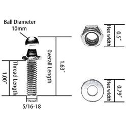 Monrand 10mm Ball Studs With Hardware, Round Ball Screws Metal for Gas Lift Support Strut Fitting, 5/16-18 Thread x1'' Long Shank, 4 Pack