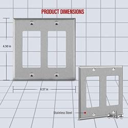 ENERLITES Decorator Switch or Receptacle Outlet Metal Wall Plate, Corrosion Resistant, Size 2-Gang 4.50'' x 4.57'', UL Listed, 7732, 430 Stainless Steel, Silver