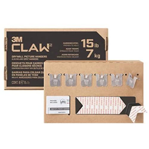 3M CLAW 6 Drywall Picture Hangers with Spot Markers, 15 lb., hang frames with no tools, holds up to 15 lbs