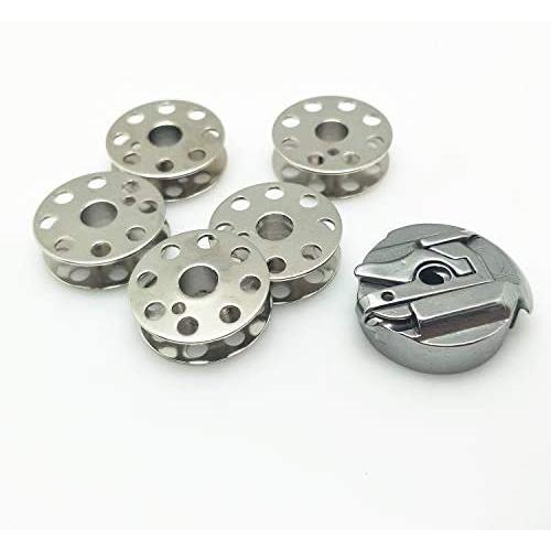 YEQIN 1pcs Bobbin Case 45751 and 5 pcs bobbins Fits Singer Featherweight Sewing Machines 221 222 301 & 301A