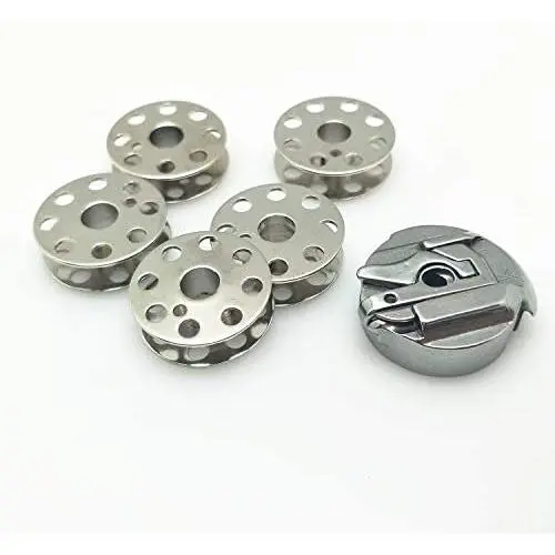 YEQIN 1pcs Bobbin Case 45751 and 5 pcs bobbins Fits Singer Featherweight Sewing Machines 221 222 301 & 301A