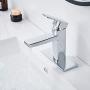 Chrome Bathroom Faucet Single Hole Modern Square Single Hole Bathroom Sink Faucet with Metal Drain Assembly and Faucet Supply Lines Lavatory Faucet