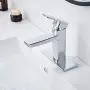 Chrome Bathroom Faucet Single Hole Modern Square Single Hole Bathroom Sink Faucet with Metal Drain Assembly and Faucet Supply Lines Lavatory Faucet Chrome Bathroom Faucet Single Hole Modern Square Single Hole Bathroom Sink Faucet with Metal Drain Assembly and Faucet Supply Lines Lavatory Faucet