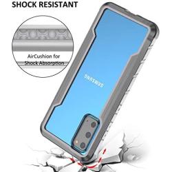 Samsung S20 Case Double Series Military Grade Drop Protection Hybrid Heavy Duty Extreme Protection Clear Sturdy Metal Bumper Case Support Wireless Charging for Samsung S20 6.2'' Gray