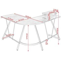 Mr IRONSTONE L-Shaped Gaming Desk 50.8'' Computer Corner Game Desk, Home Office Writing Workstation with Large Monitor Stand,Cup Holder & Headphone Hook Textured Carbon Fiber