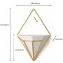 Geometric Hanging Wall Planter with Metal Frame| Drainage with Plug| Wall Decor Planter | 8.6x5.5x3in | Glossy White Ceramic, Gold Metal Frame | for Succulents, Feaux Plants and Much More| 1 Set