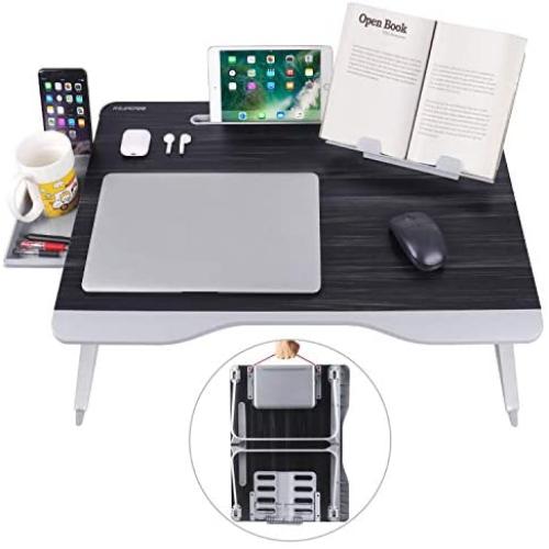 Laptop Bed Table, XXL Bed Trays for Eating, Laptops, Writing, Study and Drawing- Laptop Desk for Bed, Sofa and Couch- Folding Laptop Standwith Portable Book Stand and Drawer Storage, by NEARPOW