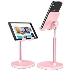 Cell Phone Stand,Angle Height Adjustable LISEN Cell Phone Stand for Desk,Thick Case Friendly Phone Holder Stand for Desk, Compatible with All Mobile Phones-Pink