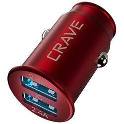 Crave Metal Car Charger [24W 4.8A 2 Port Dual USB] Zinc Alloy Universal Compact 12 Volt Charger, Smart Charge IC Technology - Red