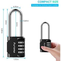 Puroma 2 Pack 2.6 Inch Long Shackle Combination Lock 4 Digit Outdoor Waterproof Padlock for School Gym Locker, Sports Locker, Fence, Gate, Toolbox, Case, Hasp Storage (Black)