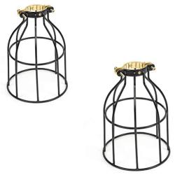 Rustic State Set of 2 Industrial Vintage Style | DIY Farmhouse Metal Wire Cage for Hanging Pendant Lighting | Light Fixture Lamp Guard | Rare Curved Design Black