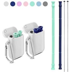 Yoocaa Reusable Straws - 2 Pack Portable Metal Straw with Carrying Case and Cleaning Brush, BPA Free, Navy Blue&Green