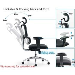 Ticova Ergonomic Office Chair - High Back Desk Chair with Elastic Lumbar Support & Thick Seat Cushion - 140°Reclining & Rocking Mesh Computer Chair with Adjustable Headrest, Armrest