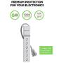 Belkin 6-Outlet Power Strip Surge Protector, Flat Rotating Plug, 6ft Cord – Ideal for Personal Electronics, Small Appliances and More (1080 Joules), White