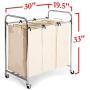 Seville Classics Mobile 3-Bag Heavy-Duty Laundry Hamper Sorter Cart