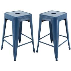 Brage Living 24'' Barstools Backless Metal Barstool Indoor-Oudoor Counter Height Stool with Square Seat (2, Indigo Blue) BR1871023-2