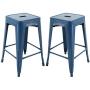Brage Living 24'' Barstools Backless Metal Barstool Indoor-Oudoor Counter Height Stool with Square Seat (2, Indigo Blue) BR1871023-2