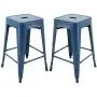 Brage Living 24'' Barstools Backless Metal Barstool Indoor-Oudoor Counter Height Stool with Square Seat (2, Indigo Blue) BR1871023-2