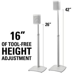 Sanus Adjustable Height Wireless Speaker Stands Designed for SONOS ONE, ONE SL, Play:1, and Play:3 - Tool-Free Height Adjust Up to 16'' with Built in Cable Management - Single White - WSSA1-W1