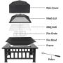 LEMY 32 inch Outdoor Square Metal Firepit Backyard Patio Garden Stove Wood Burning BBQ Fire Pit with Rain Cover, Faux-Stone Finish