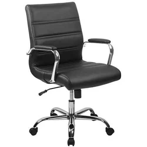 Flash Furniture Mid-Back Black LeatherSoft Executive Swivel Office Chair with Chrome Base and Arms Flash Furniture Mid-Back Black LeatherSoft Executive Swivel Office Chair with Chrome Base and Arms