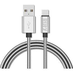 LHJRY USB Type C Cable, [6.6ft 2 Pack] Metal Indestructible Chew Proof 3A Fast Charging,Charger Cord, for Samsung Galaxy Note 20 10 9 S20 S10 S9 S8, LG V20 G5 6P, Moto G6, OnePlus 5T, HTC 10 (Silver)