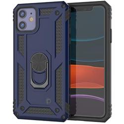 Punkcase iPhone 11 Case [ArmorShield Series] Military Style Protective Dual Layer Case W/Metal Ring Grip Holder & Kickstand | Full Body Protection for Apple iPhone 11 (6.1'') [Blue]