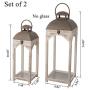 Glitzhome Mondern Farmhouse Wood Metal Lanterns Decorative Candle Lanterns Set of 2, White (No Glass)