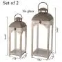 Glitzhome Mondern Farmhouse Wood Metal Lanterns Decorative Candle Lanterns Set of 2, White (No Glass) Glitzhome Mondern Farmhouse Wood Metal Lanterns Decorative Candle Lanterns Set of 2, White (No Glass)