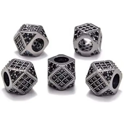 Zircon Pave Rhinestones Big Hole (5 Pcs Black on Gunmetal Diamond Cut Cube Beads (7x7mm) Zircon Pave Rhinestones Big Hole (5 Pcs Black on Gunmetal Diamond Cut Cube Beads (7x7mm)