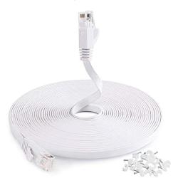 Cat6 Ethernet Cable 25ft,Flat Ethernet Cord Cat6 Internet LAN Wire Network Cable with Clips Snagless RJ45 Connectors for Adapter, Router,Switch, Modem,Laptop,PS4-Faster Than Cat5e Cable White