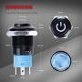 DaierTek 12mm ON/Off Latching Push Button Switch 12V Blue LED Light Metal SPST NO Maintained Type Waterproof for Car RV Boat Marine