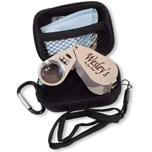 40X Jewelers Loupe Magnifier Hand Lens LED/UV Illuminated Jewelry Magnifying Glass with Travel Case for Gardening, Kids, Coin, Stamp and Rock Collecting by Wesleys as you wish