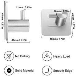 Fulgente Stainless Steel Self-Adhesive Towel Hooks for Bathroom, Damage Free Stick On Bathroom Kitchen Waterproof Wall Hooks for Hanging Heavy Duty Towel Rack Shower Hooks Adhesive, 4 Pack