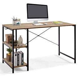 Linsy Home 47 Inch Rectangle Computer Desk with Shelves, Simple Style Reversible Desk with Adjustable Storage Bookshelf Writing Laptop Study Table for Home Office, Wood and Metal Frame