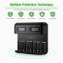 EBL LCD Universal Battery Charger - 8 Bay AA AAA C D Battery Charger for Rechargeable Batteries Ni-MH AA AAA C D Batteries with 2A USB Port, Type C Input, Fast AA AAA Battery Charger