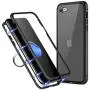 TiiParPar iPhone 8 Magnetic Case iPhone 7 Ultra Slim Protective Case Metal Frame Two Side Tempered Glass Back for iPhone 7/8[Magnetic Adsorption] [Ring Holder](Black Frame + Clear Back)