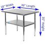 18'' X 36'' AmGood Stainless Steel Work Table | NSF Metal Prep Table | Commercial & Residential Kitchen Laundry Garage Utility Bench