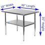 18'' X 36'' AmGood Stainless Steel Work Table | NSF Metal Prep Table | Commercial & Residential Kitchen Laundry Garage Utility Bench