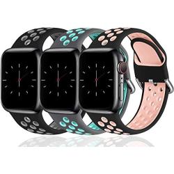 Nofeda 3 Pack Sport Bands Compatible With Apple Watch Band 38mm 40mm, S/M Waterproof Breathable Soft Silicone Band Replacement Compatible with iWatch Series 6/5/4/3/2/1 SE for Women Men