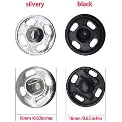 Press Buttons Sew on Snap Buttons Metal Snap Fastener Buttons Press Button for Sewing Clothing Silvery and Black (16mm-40sets)