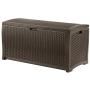 Suncast 99 Gallon Resin Wicker Patio Outdoor Storage Container for Toys, Furniture Deck box, Mocha