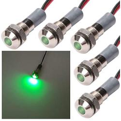 FICBOX 5pcs LED Indicator Light 6mm 12V Waterproof Metal Signal Lamp Warning Lights for Pilot Dash Truck Boat (Green)