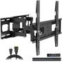 Full Motion TV Wall Mount with Height Setting, JUSTSTONE TV Bracket Fits Most 27-65 Inch LED Flat&Curved TVs,Articulating Swivel Tilt Dual Arms Extension Max VESA 400x400mm and Holds up to 121 LBS