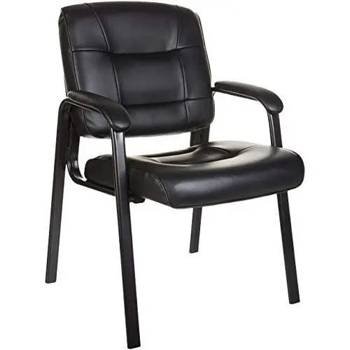 Amazon Basics Classic Faux Leather Office Desk Guest Chair with Metal Frame - Black