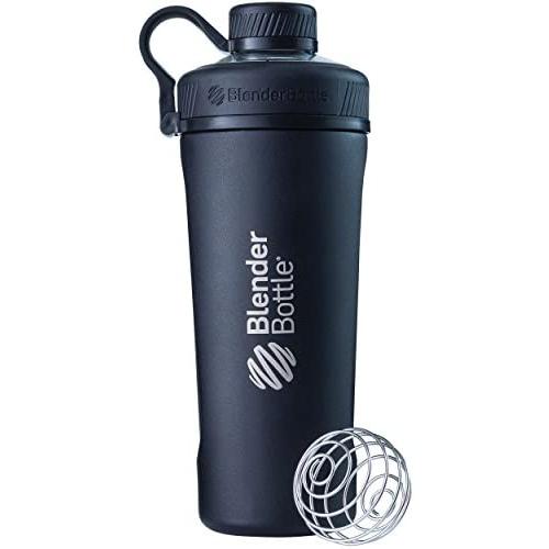 BlenderBottle Radian Shaker Cup Insulated Stainless Steel Water Bottle with Wire Whisk, 26-Ounce, Matte Black