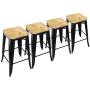 ZENY Set of 4 Metal Bar Stools 26'' Counter Height with Wooden Seat Stackable Indoor/Outdoor Barstools, 330 lbs Capacity